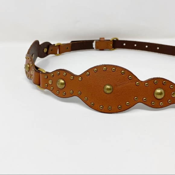 Vintage Tan Leather Studded Chain Belt Small - Picture 6 of 8